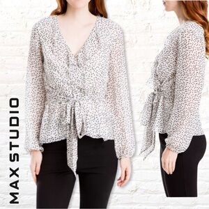 New! Max Studio Heart Print Chiffon Wrap Blouse Size XL